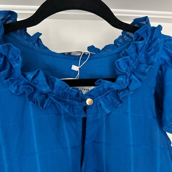 Never A Wallflower Rachel Flutter Sleeve Cotton Windowpane Dress Blue Sz XS NWT - Picture 3 of 13